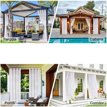 Kevyt valkoinen ulkoverho pergolaan