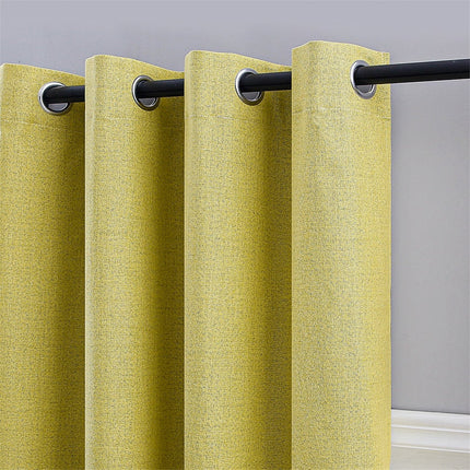 Sinapinkeltainen pimennysverho pellavatekstuurilla