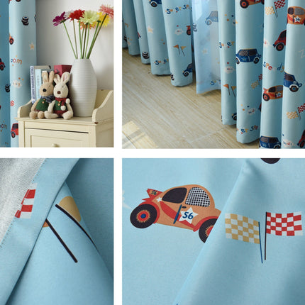 Sininen pimennysverho autoilla lastenhuoneeseen