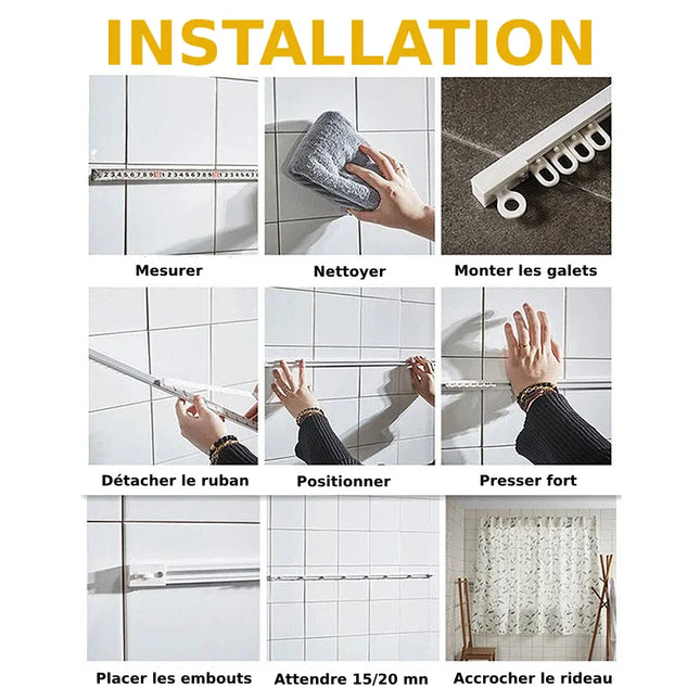 Itseliimautuva verhokisko ilman poraamista