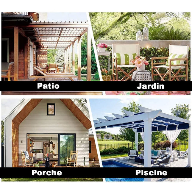 Valkoinen säänkestävä ulkoverho purjerenkailla