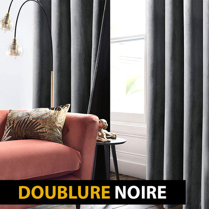 Tummanharmaa samettinen pimennysverho sirkkarenkailla