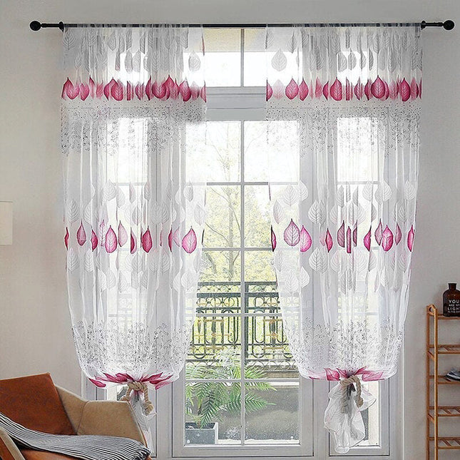 Harmaa-violetti lehtikuvioinen valoverho