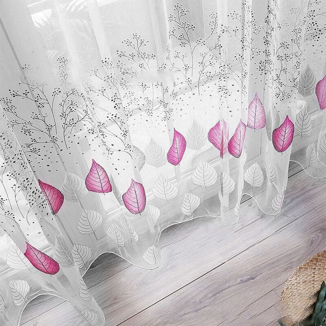 Harmaa-violetti lehtikuvioinen valoverho