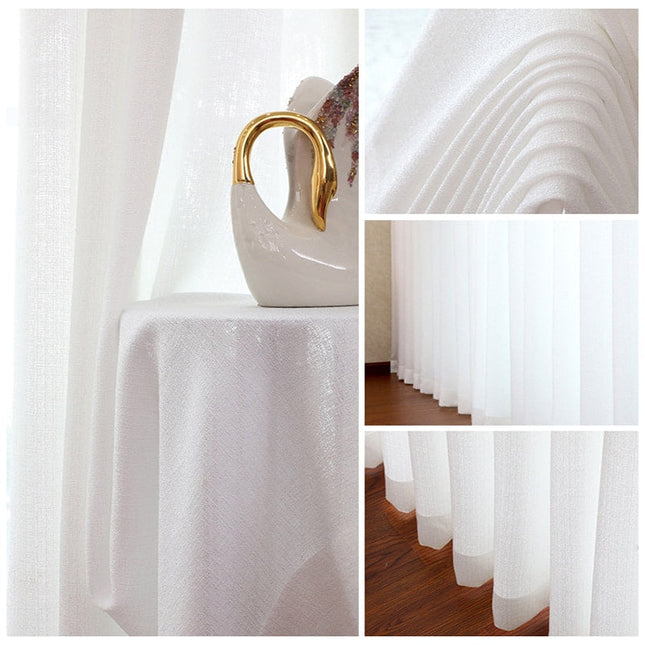 Yksinkertainen valkoinen valoverho makuuhuoneeseen