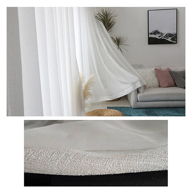 Yksinkertainen valkoinen valoverho makuuhuoneeseen