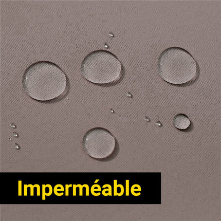 Taupe vedenpitävä terassiverho purjerenkailla