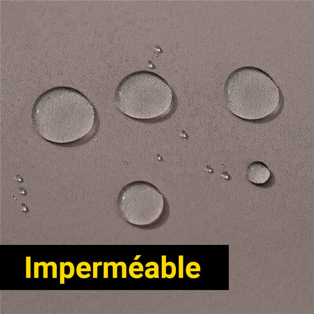 Taupe vedenpitävä terassiverho purjerenkailla