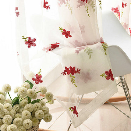 Valoverho brodeeratuilla punaisilla kukilla