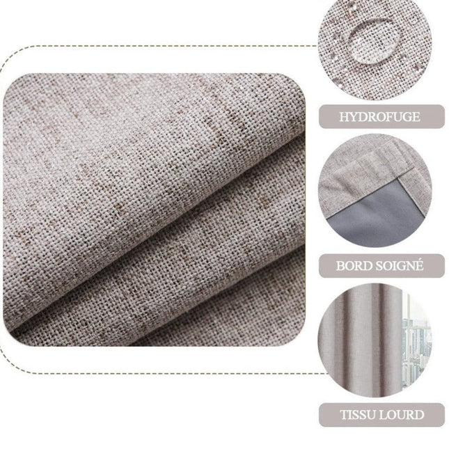 Harmaa pellavavaikutteinen verho purjerenkailla