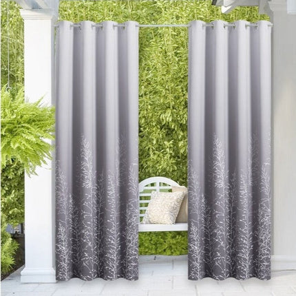 Harmaa säänkestävä terassiverho kuviolla