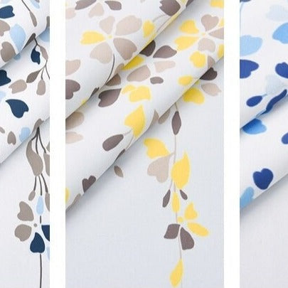 Kukkakuvioinen ulkoverho suojaisalle terassille