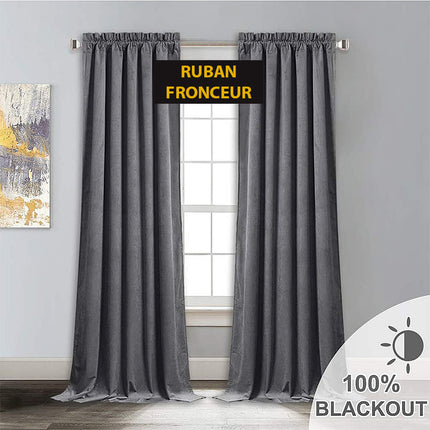 Tummanharmaa samettinen pimennysverho sirkkarenkailla