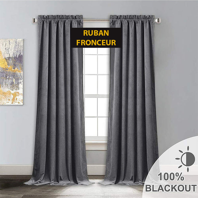 Tummanharmaa samettinen pimennysverho sirkkarenkailla