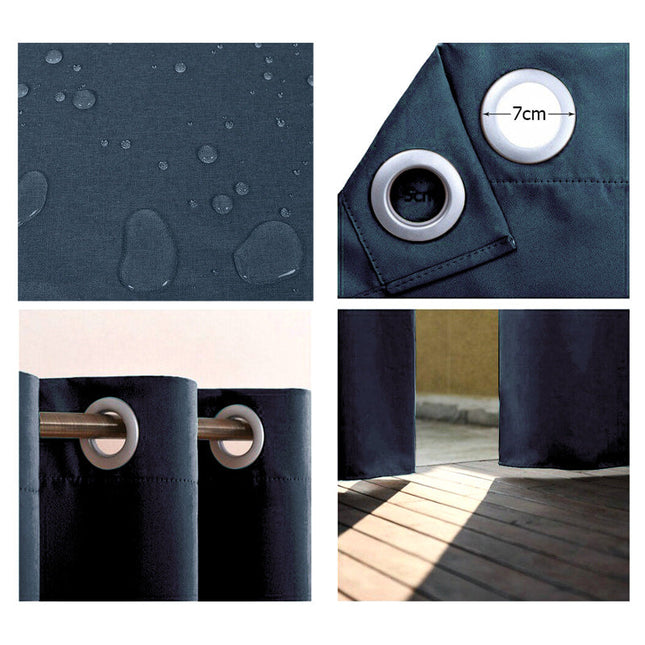 Sininen ulkoverho pergolaan purjerenkailla