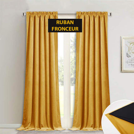 Sinapinkeltainen samettinen pimennysverho silmukoilla