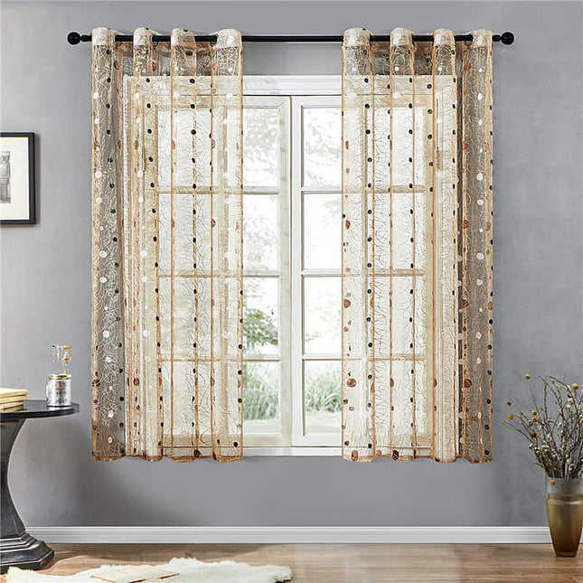 Ruskea kuviollinen valoverho luontoaiheella