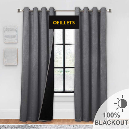 Harmaa samettinen lämpöeristetty pimennysverho